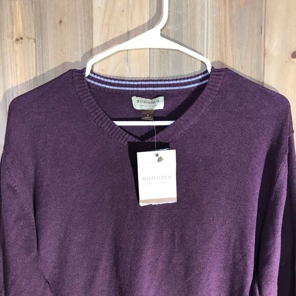NWT Sonoma Mens Burgundy V-Neck Pullover Sweater Size Small - Picture 8 of 16